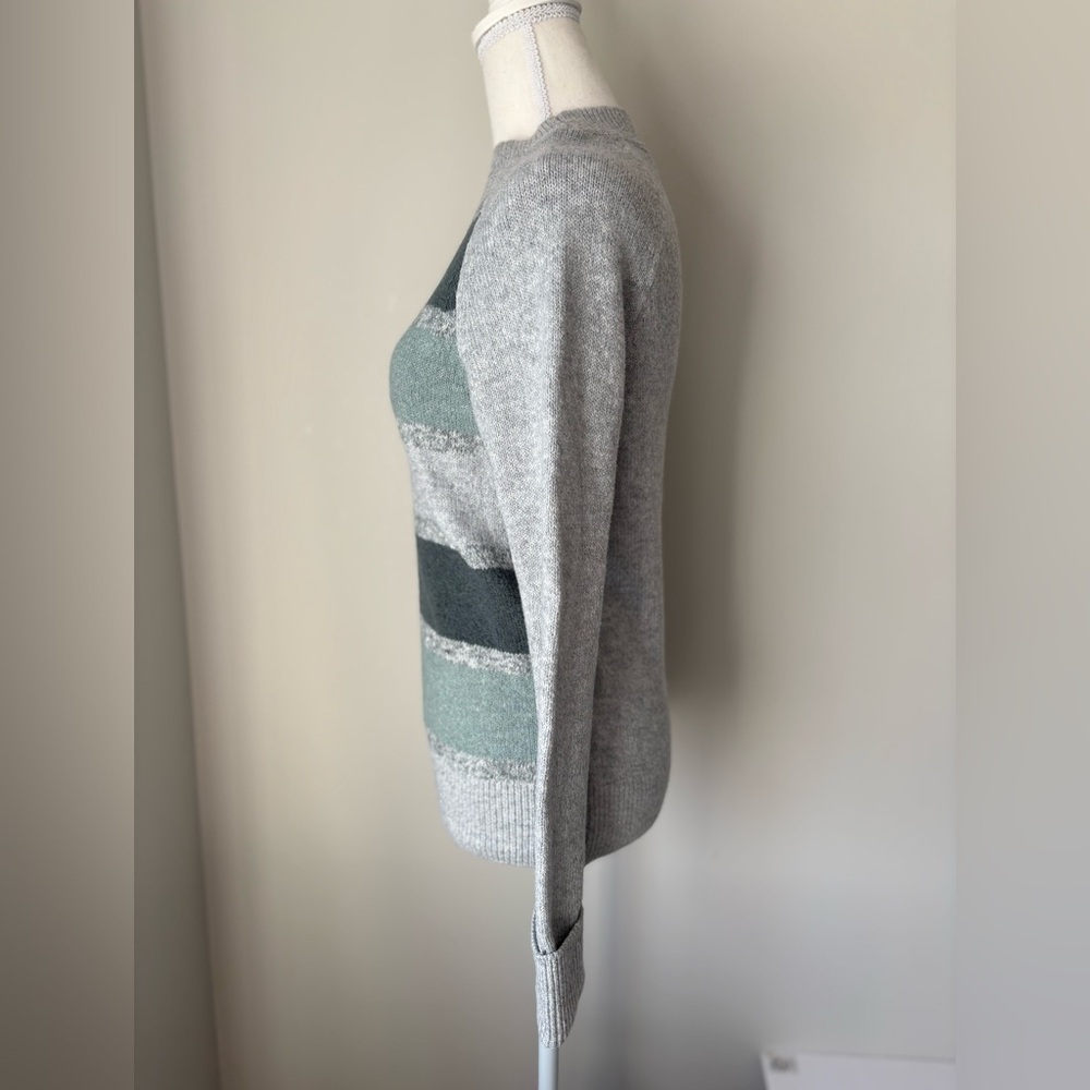 Denver Hayes Striped Ribbed Crewneck Sweater Grey Green XS - Picture 2 of 9